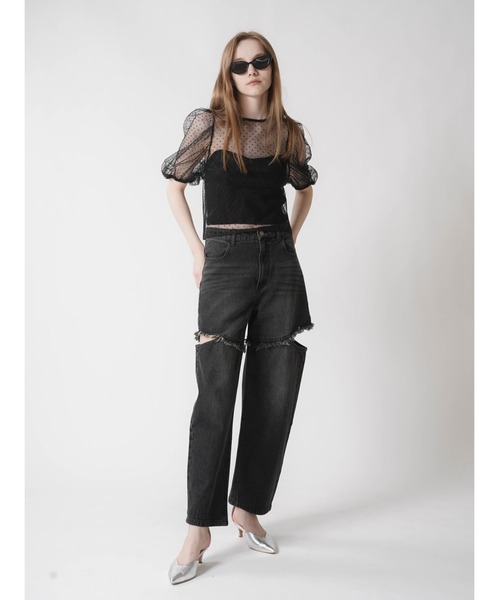 :ETHROF(イーサオブ)の「DOTTULLE PUFF SLEEVE TOPS(シャツ/ブラウス・レディース・ブラック・FREE)」の4枚目の写真