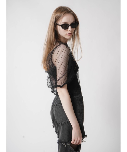 :ETHROF(イーサオブ)の「DOTTULLE PUFF SLEEVE TOPS(シャツ/ブラウス・レディース・ブラック・FREE)」の5枚目の写真
