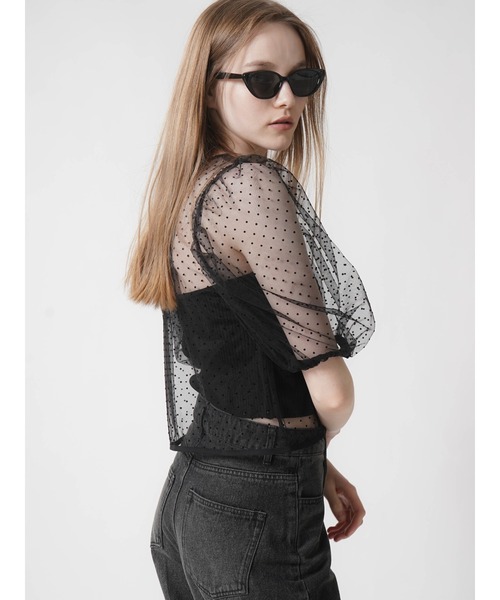 :ETHROF(イーサオブ)の「DOTTULLE PUFF SLEEVE TOPS(シャツ/ブラウス・レディース・ブラック・FREE)」の6枚目の写真