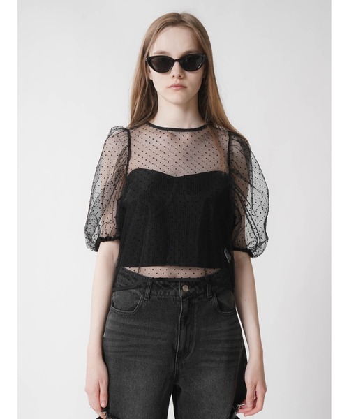 :ETHROF(イーサオブ)の「DOTTULLE PUFF SLEEVE TOPS(シャツ/ブラウス・レディース・ブラック・FREE)」の7枚目の写真