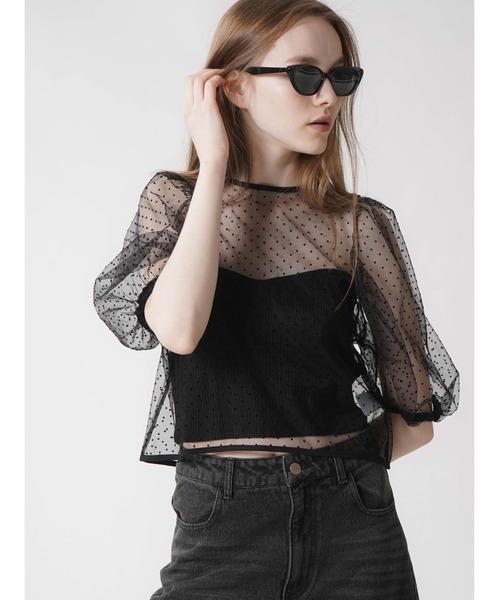 :ETHROF(イーサオブ)の「DOTTULLE PUFF SLEEVE TOPS(シャツ/ブラウス・レディース・ブラック・FREE)」の10枚目の写真
