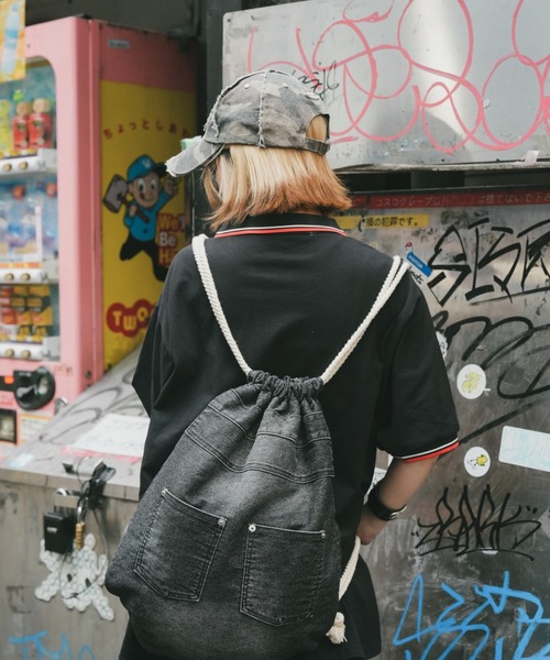 DEVICE（デバイス）の「DEVICE ウォッシュ デニム リュック ナップサック ボディバッグ（バックパック/リュック・レディース・ブラック/ブラック系その他・FREE）」の18枚目の写真