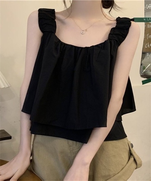 FREE STYLISTS(フリー スタイリスト)の「ノースリーブ ショート丈ショルダーギャザーキャミソール(キャミソール・レディース・ベージュ/ブラック/カーキ・XL/L/M/S)」の7枚目の写真