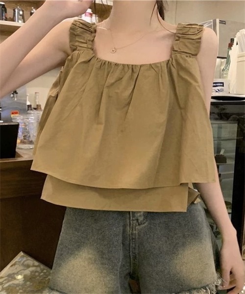 FREE STYLISTS(フリー スタイリスト)の「ノースリーブ ショート丈ショルダーギャザーキャミソール(キャミソール・レディース・ベージュ/ブラック/カーキ・XL/L/M/S)」の17枚目の写真