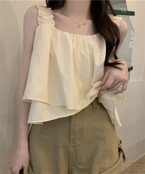 FREE STYLISTS(フリー スタイリスト)の「ノースリーブ ショート丈ショルダーギャザーキャミソール(キャミソール・レディース・ベージュ/ブラック/カーキ・XL/L/M/S)」の11枚目の写真