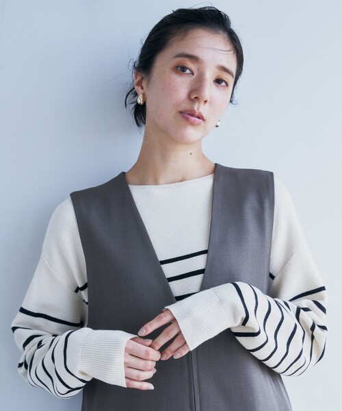 THE SHOP TK （ザ ショップ ティーケー ）の「◆【体形カバー/毛玉になりにくい/蓄熱性】美人ガーターニット/洗える（ニット/セーター・レディース・ブルーグリーン/ブラック/ボルドー/ホワイト系5/ナチュラル・13/12/14/11）」の2枚目の写真