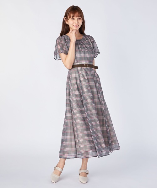 LAISSE PASSE（レッセパッセ）の「チェックプリントミディワンピース（ワンピース・レディース・ベージュ/ブラック・SMALL/MEDIUM）」の6枚目の写真