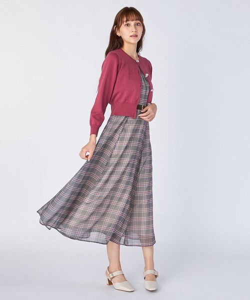 LAISSE PASSE（レッセパッセ）の「チェックプリントミディワンピース（ワンピース・レディース・ベージュ/ブラック・SMALL/MEDIUM）」の5枚目の写真
