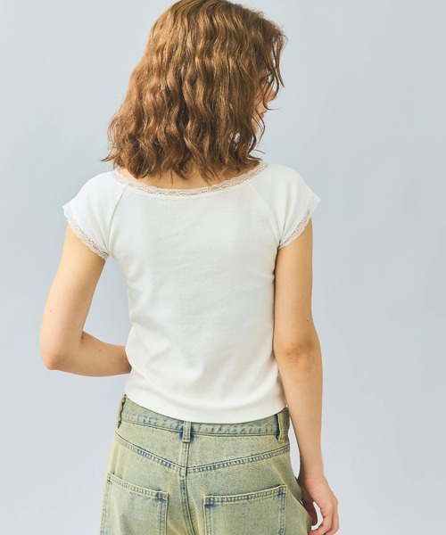 coca（coca）（コカ）の「【WEB限定セール】レースクルーネックトップス（Tシャツ/カットソー・レディース・チャコール/ホワイト・S/M/L）」の6枚目の写真