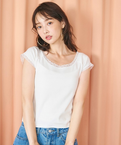coca（coca）（コカ）の「【WEB限定セール】レースクルーネックトップス（Tシャツ/カットソー・レディース・チャコール/ホワイト・S/M/L）」の3枚目の写真