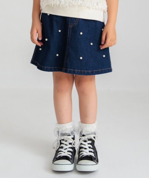 BRANSHES(ブランシェス)の「【綿100%】パール付きスカート(スカート・キッズ・ピンク/ネイビー・90/100/110/120/130/140/150)」の2枚目の写真