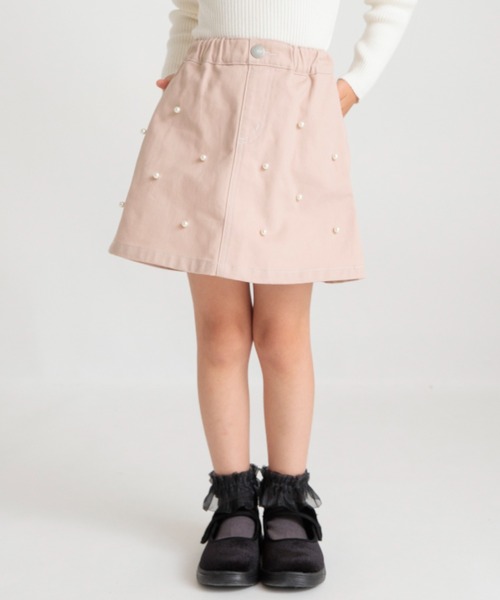 BRANSHES(ブランシェス)の「【綿100%】パール付きスカート(スカート・キッズ・ピンク/ネイビー・90/100/110/120/130/140/150)」の1枚目の写真