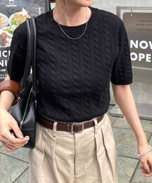 レディースのニット/セーター（ブラック/黒色系・半袖）ファッション