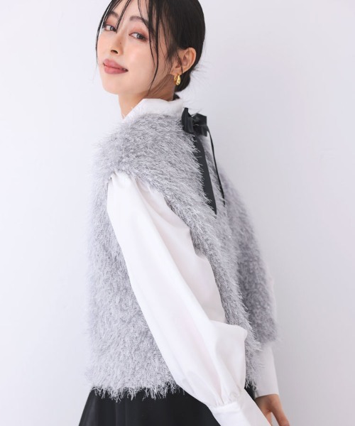 DONOBAN（ドノバン）の「バックリボンラメフェザートップス（ベスト・レディース・ピンク/ホワイト/グレー・ONE）」の8枚目の写真