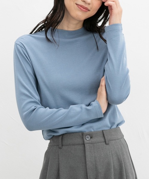 Honeys(ハニーズ)の「オーガニックハイネックT(Tシャツ/カットソー・レディース・アイボリー/ブラック/ブルー/ネイビー/ピンク/グリーン/レッド/ライトグリーン/ライトピンク・S/M/L/LL)」の6枚目の写真