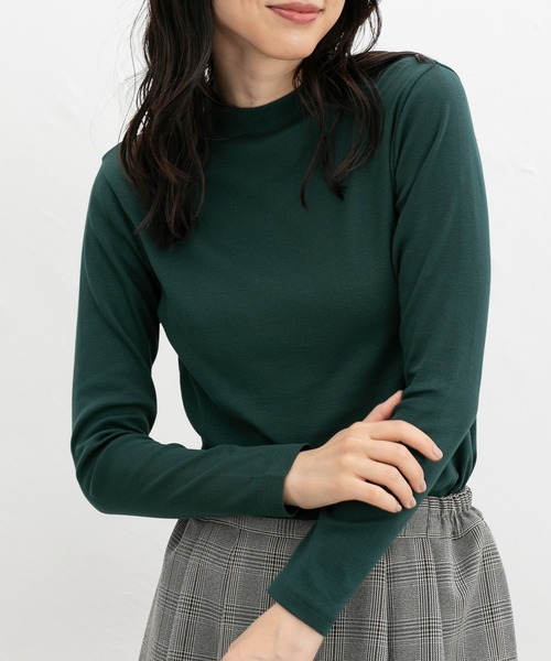 Honeys(ハニーズ)の「オーガニックハイネックT(Tシャツ/カットソー・レディース・アイボリー/ブラック/ブルー/ネイビー/ピンク/グリーン/レッド/ライトグリーン/ライトピンク・S/M/L/LL)」の3枚目の写真