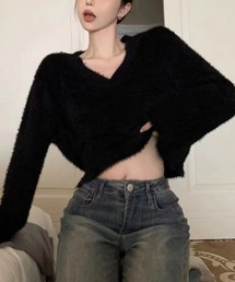 トップス GLAMOROUS JANE セール】スナップボタンクロップド丈ポロ衿トップス（Tシャツ