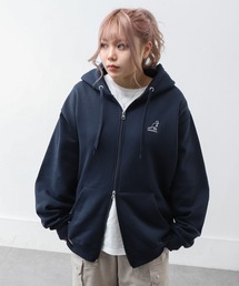 【別注】 【KANGOL】 ワンポイント ロゴ 刺繍 裏起毛 長袖 ジップパーカー / ダブルジップ