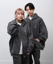 【別注】 【KANGOL】 ワンポイント ロゴ 刺繍 裏起毛 長袖 ジップパーカー / ダブルジップ