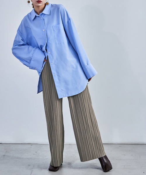 Fashion Letter（ファッションレター）の「ストレートセミワイドプリーツパンツ ウエストゴム 秋 冬（その他パンツ・レディース・ブラウン/グリーン/チャコール/グレイッシュベージュ/カーキ/ブラック・M/L）」の4枚目の写真