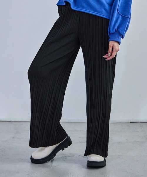 Fashion Letter（ファッションレター）の「ストレートセミワイドプリーツパンツ ウエストゴム 秋 冬（その他パンツ・レディース・ブラウン/グリーン/チャコール/グレイッシュベージュ/カーキ/ブラック・M/L）」の2枚目の写真