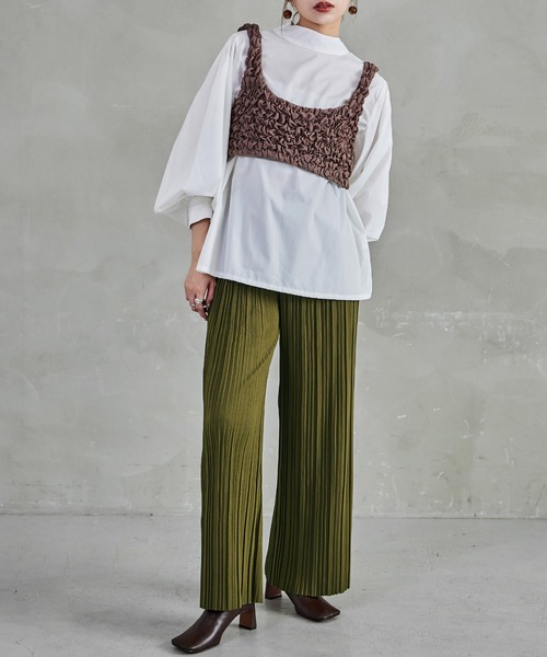 Fashion Letter（ファッションレター）の「ストレートセミワイドプリーツパンツ ウエストゴム 秋 冬（その他パンツ・レディース・ブラウン/グリーン/チャコール/グレイッシュベージュ/カーキ/ブラック・M/L）」の21枚目の写真