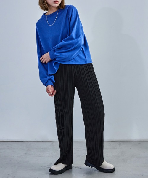 Fashion Letter（ファッションレター）の「ストレートセミワイドプリーツパンツ ウエストゴム 秋 冬（その他パンツ・レディース・ブラウン/グリーン/チャコール/グレイッシュベージュ/カーキ/ブラック・M/L）」の9枚目の写真