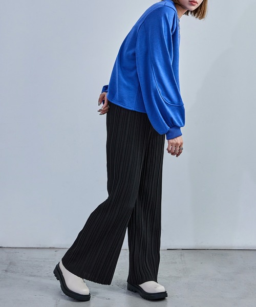 Fashion Letter（ファッションレター）の「ストレートセミワイドプリーツパンツ ウエストゴム 秋 冬（その他パンツ・レディース・ブラウン/グリーン/チャコール/グレイッシュベージュ/カーキ/ブラック・M/L）」の11枚目の写真