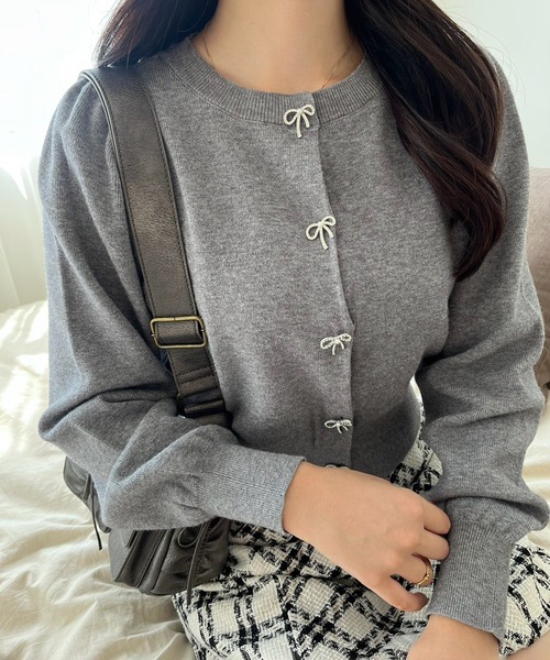 セール】リボンボタンカーディガン（カーディガン/ボレロ）｜one after