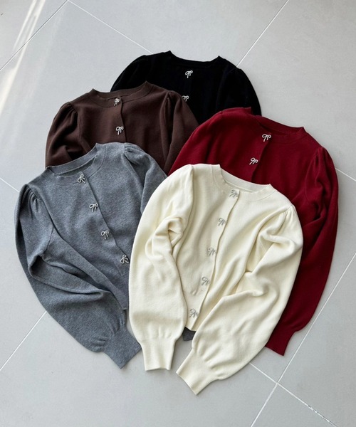 one after another NICE CLAUP（ワンアフターアナザーナイスクラップ）の「リボンボタンカーディガン（カーディガン/ボレロ・レディース・ブラウン/レッド/アイボリー/ブラック/杢グレー・FREE）」の16枚目の写真