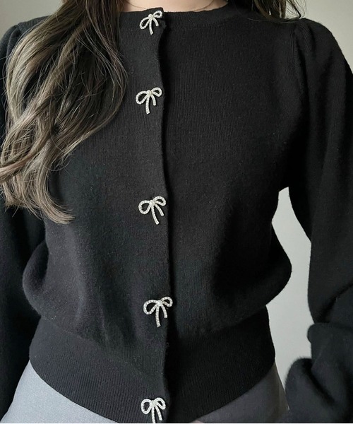 one after another NICE CLAUP（ワンアフターアナザーナイスクラップ）の「リボンボタンカーディガン（カーディガン/ボレロ・レディース・ブラウン/レッド/アイボリー/ブラック/杢グレー・FREE）」の21枚目の写真