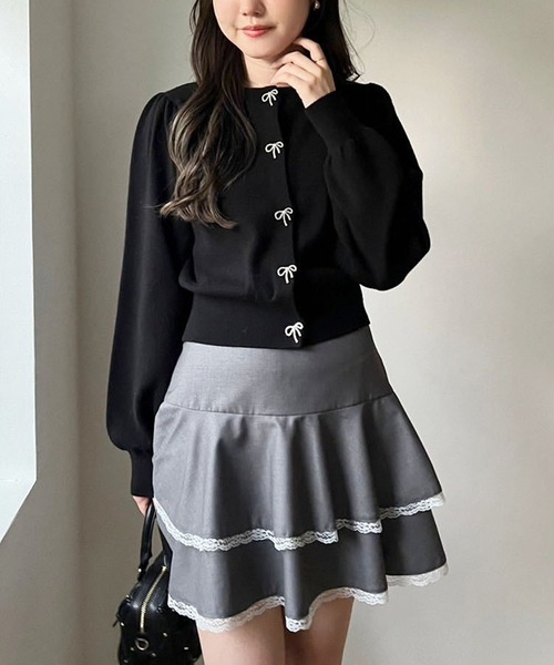 one after another NICE CLAUP（ワンアフターアナザーナイスクラップ）の「リボンボタンカーディガン（カーディガン/ボレロ・レディース・ブラウン/レッド/アイボリー/ブラック/杢グレー・FREE）」の18枚目の写真