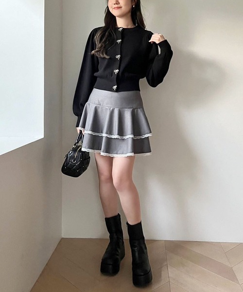 one after another NICE CLAUP（ワンアフターアナザーナイスクラップ）の「リボンボタンカーディガン（カーディガン/ボレロ・レディース・ブラウン/レッド/アイボリー/ブラック/杢グレー・FREE）」の17枚目の写真