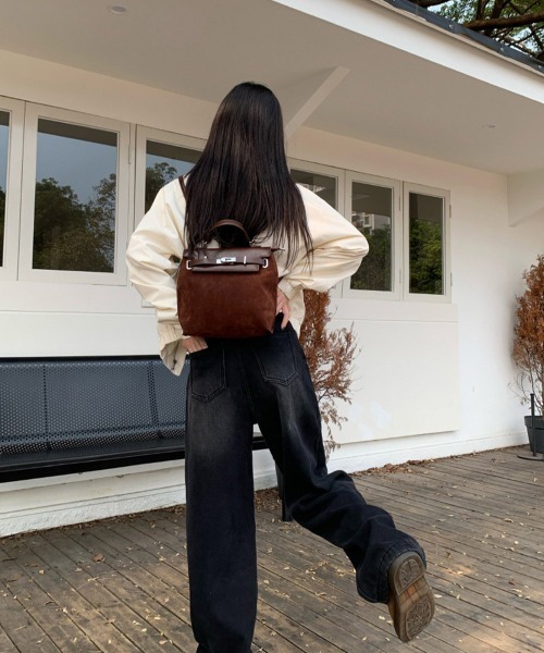 Miniministore（ミニミニストア）の「タックワイドデニムパンツレディース韓国風（デニムパンツ・レディース・ブラック/インディゴブルー/オフホワイト/サックスブルー/ダークベージュ・M/S/L）」の19枚目の写真