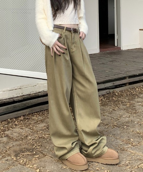 Miniministore（ミニミニストア）の「タックワイドデニムパンツレディース韓国風（デニムパンツ・レディース・ブラック/インディゴブルー/オフホワイト/サックスブルー/ダークベージュ・M/S/L）」の21枚目の写真