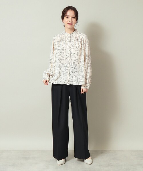 ITS'DEMO（イッツデモ）の「◆【通勤／肌触りさらり／羽織にも／手洗い可】スタンドフリル前開きブラウス（シャツ/ブラウス・レディース・ブラック/ブラック系/アイボリー系/グレー・00）」の15枚目の写真