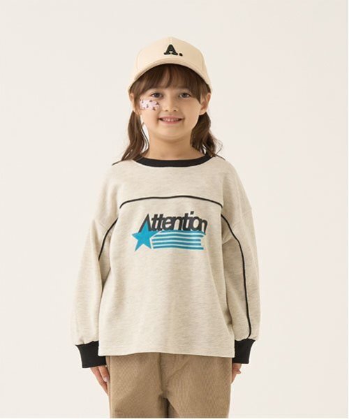 b・ROOM(ビールーム)の「【毛玉バイバイ裏毛】パイピングバイカラービッグスウェット(スウェット・キッズ・モカ/オートミール/モスグリーン/ブルーグレー/ブラック・100cm/110cm/120cm/130cm/140cm/150cm)」の4枚目の写真