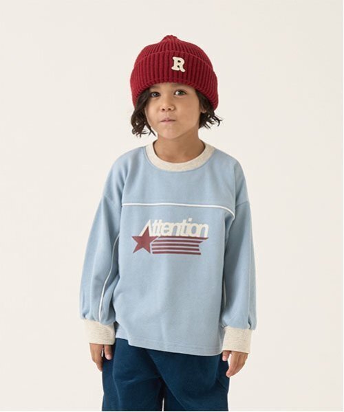 b・ROOM(ビールーム)の「【毛玉バイバイ裏毛】パイピングバイカラービッグスウェット(スウェット・キッズ・モカ/オートミール/モスグリーン/ブルーグレー/ブラック・100cm/110cm/120cm/130cm/140cm/150cm)」の3枚目の写真