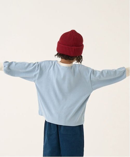 b・ROOM(ビールーム)の「【毛玉バイバイ裏毛】パイピングバイカラービッグスウェット(スウェット・キッズ・モカ/オートミール/モスグリーン/ブルーグレー/ブラック・100cm/110cm/120cm/130cm/140cm/150cm)」の8枚目の写真