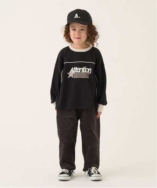 b・ROOM(ビールーム)の「【毛玉バイバイ裏毛】パイピングバイカラービッグスウェット(スウェット・キッズ・モカ/オートミール/モスグリーン/ブルーグレー/ブラック・100cm/110cm/120cm/130cm/140cm/150cm)」の12枚目の写真