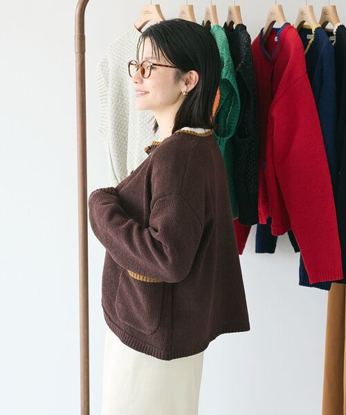 CRAFT STANDARD BOUTIQUE(クラフトスタンダードブティック)の「キナリノコラボ/洗える配色モールニットカーディガン/24AW(カーディガン/ボレロ・レディース・ブラック/ネイビー/レッド/ブラウン・FREE)」の18枚目の写真