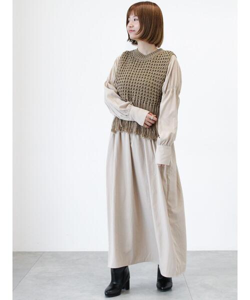 Lugnoncure（ルノンキュール）の「フリンジニットベスト（ニット/セーター・レディース・モカ/チャコールグレー/オフホワイト・F）」の9枚目の写真