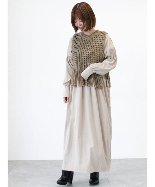 Lugnoncure（ルノンキュール）の「フリンジニットベスト（ニット/セーター・レディース・モカ/チャコールグレー/オフホワイト・F）」の10枚目の写真