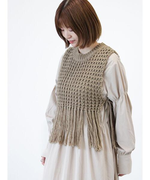 Lugnoncure（ルノンキュール）の「フリンジニットベスト（ニット/セーター・レディース・モカ/チャコールグレー/オフホワイト・F）」の11枚目の写真