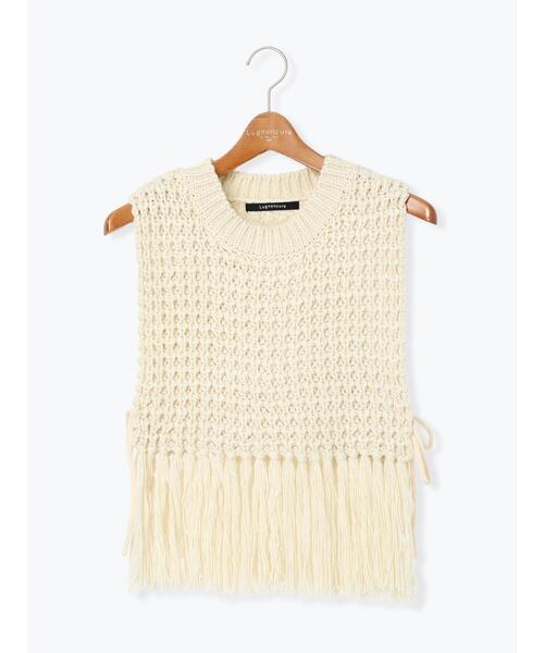 Lugnoncure（ルノンキュール）の「フリンジニットベスト（ニット/セーター・レディース・モカ/チャコールグレー/オフホワイト・F）」の13枚目の写真