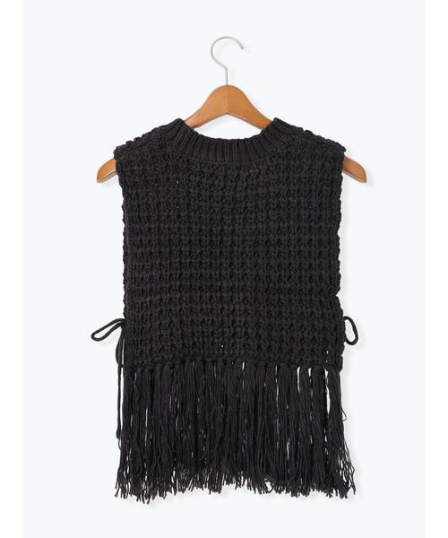 Lugnoncure（ルノンキュール）の「フリンジニットベスト（ニット/セーター・レディース・モカ/チャコールグレー/オフホワイト・F）」の16枚目の写真