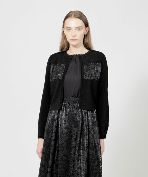 セール】グロッシーレースコンビ ニットカーディガン（ニット/セーター