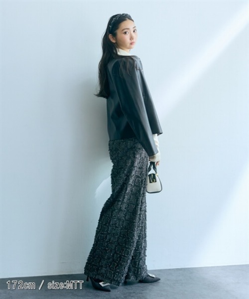 slattgir(スラットジール)の「高身長 フリンジチェッククロスタックワイドパンツ(トールサイズ)Essenave(その他パンツ・レディース・ブラック/チャコール・LL/L/M/3L)」の16枚目の写真