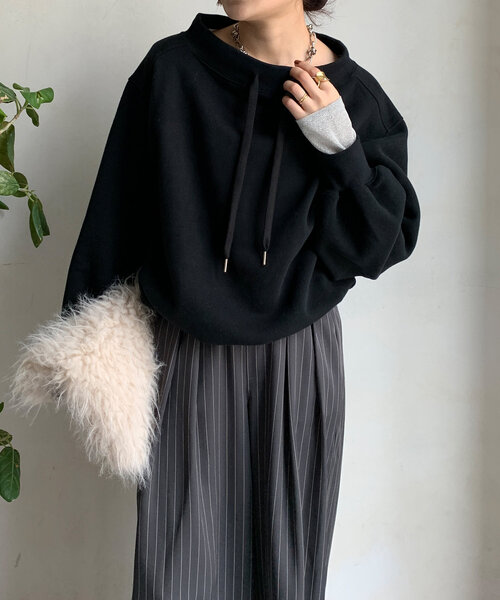 【DOUDOU】 ボートネック裏起毛スウェット ブラック ボートネック裏起毛スウェット | DOUDOU(ドゥドゥ)レディース