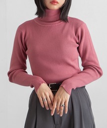 other - セブンテンバイミホカワヒト タートルネックニット 五分袖 S パステルピンク レディースのニット/セーター（ピンク/桃色系・タートルネック